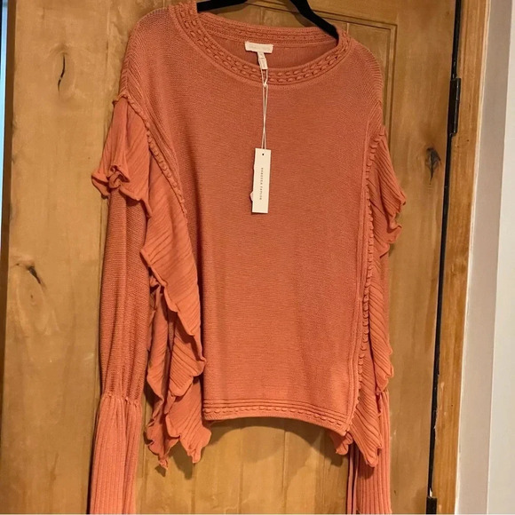 NWT Rebecca Taylor Pointelle Quilt Pullover Sweater Terra Orange M - Picture 4 of 9